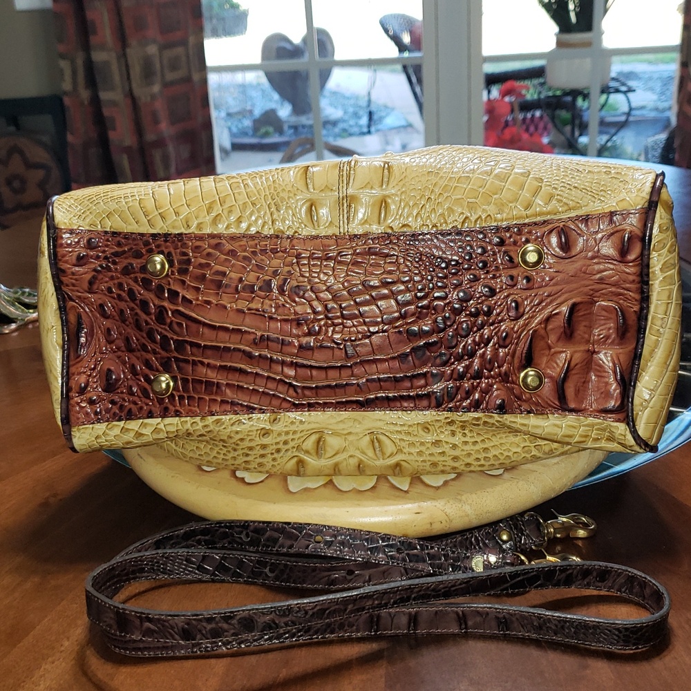 ๐๐ค๐ TRI-COLOR BRAHMIN LISA PRALINE SATCHEL SHOULDER CROC EMBOSSED LEATHER BAG - Picture 10 of 16